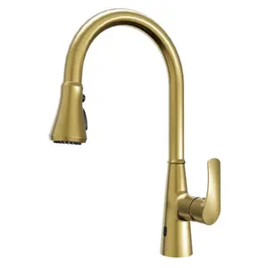 Kadoma Brushed Gold Touchless Kitchen Faucet – Sensor Activated, High Arc, Dual Spray, Pull-Down 1.8 GPM, Lead-Free Brass, Single Hole Install