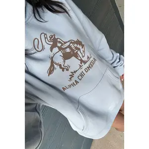 Rodeo Powder Heavy Weight Sorority Hoodie Long Sleeve Crew Neck Casual Winter Long Clothing Rodeo Powder Pattern Relaxed Fit