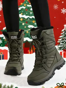 Women's Fall Winter Thick Sole Fashion Outdoor Snow Boots, Comfortable Fleece Lined Warm, Waterproof Non-Slip Hiking Boots
