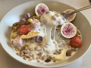 Bundle of 6 Packs Delicious Granola, 3 Flavors, 2 Packs of each ( Chocolate, Rose, Cinnemon), 12 kinds of Yummy Nutritious Feeze-Dried Fruits.