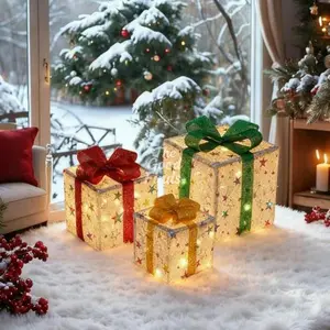 3-piece Set Christmas Gift Box Lamp - Manual assembly with Strap+Fairy Light String,8 Lighting Modes Ornaments ,Equipped with 1 battery box and 3 light strings that can be disassembled separately,Christmas Tree, Birthday Party, Christmas Lamp, Gift