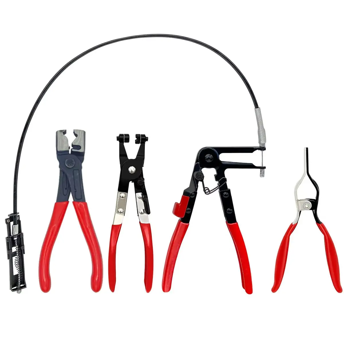 4 Pcs Flexible Long Reach Hose Clamp Pliers Set,Heavy Duty Automotive Water Pipe Fuel Line Removal Tools,Locking Wire Cable Plier Kit for Car Repair,Mechanic,Fathersdaygift,Hand Tools Kits