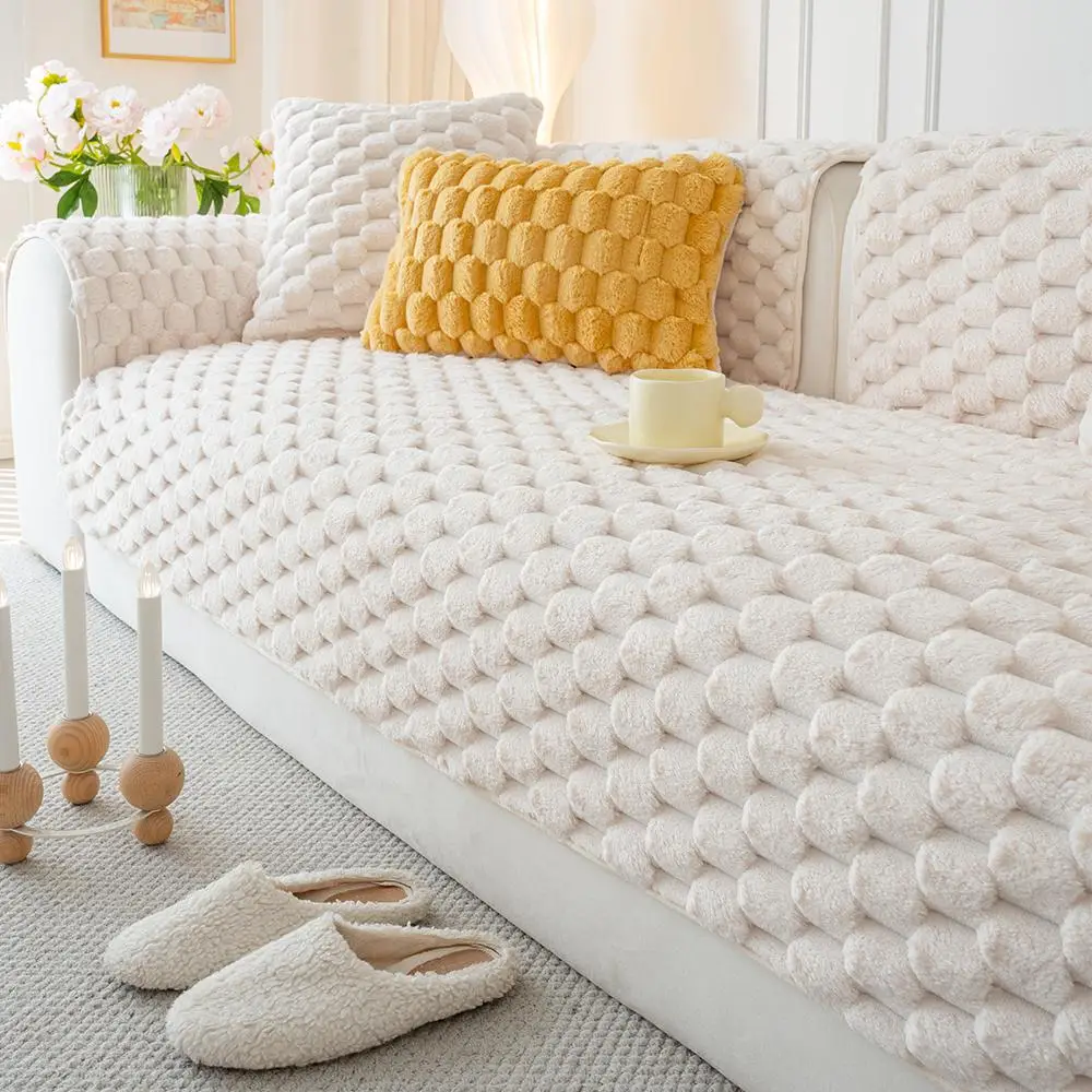 Solid Color Geometric Pattern Sofa Cover, 1 Count Non-slip Soft Comfortable Sofa Cushion Cover, Sofa Protector for Home Living Room, Bedroom Accessori