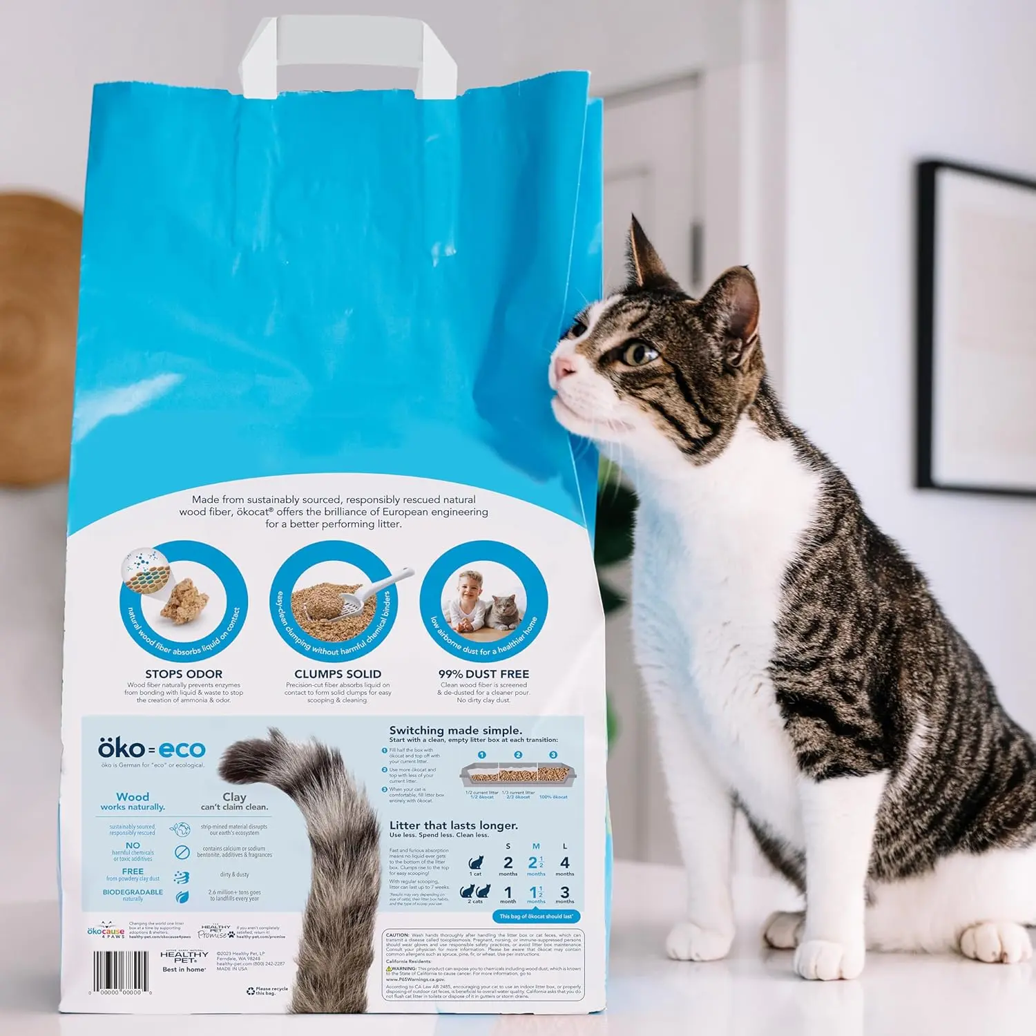 ökocat Original Wood Clumping Cat Litter, Unscented, 12.6 pounds - Natural Ingredients, Stops Odor, Clumps Solid, 99% Dust Free, Great for All Cats