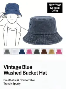 Black Friday Price! American Vintage Unisex Fitted Bucket Hat [Beach Vacation] Sun-shading Sun-protective Nylon Fabric Solid-color Washed Fashion Versatile Item
