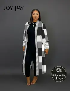 JOYPAY Women's Plus Size Plaid Open-Front Duster - Chic, Modest, Elegant, Lightweight, Breathable, Loose-Fit Fabric Outerwear for Everyday Streetwear Layering, Spring Statement Women's Clothes