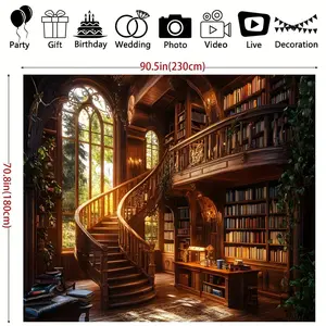 Gothic Bookshelf Tapestry Photography Backdrop - Versatile Polyester Wall Hanging for Living Room, Bedroom, Office & Party Decor Home Decoration Design