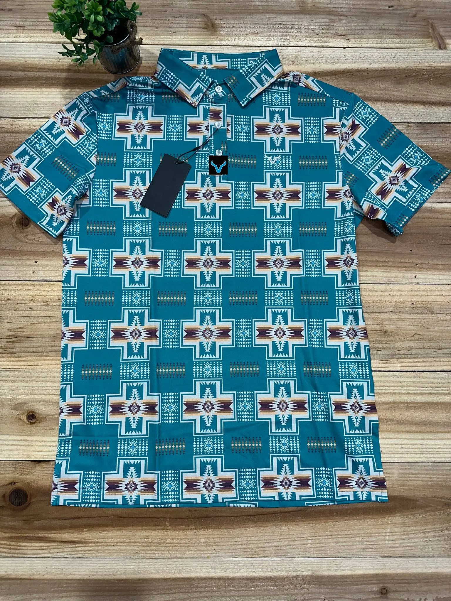 Vexil brand Aztec teally Green Polo Men's Short Sleeve Performance Polo, Golf Lovers Gift, Summer Golf Polo Shirt Menswear Top Outdoor All Print