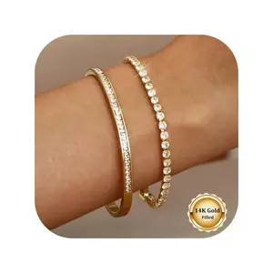 Women's Plated Bangle & Rhinestone Design, Cubic Zirconia Tennis Bracelet Casual Trendy Jewelry Gift for Her, All-Seasons Wear