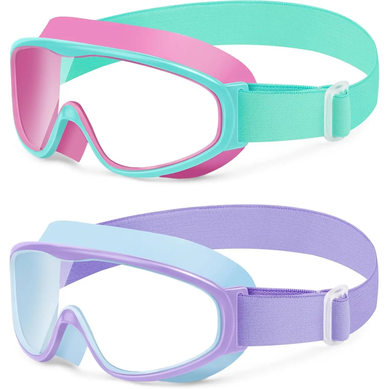 2 Pack Kids Swim Goggles, Anti-Fog UV Protection Cartoon Swimming Goggles with Comfortable Fabric Strap No Hair Pulling for Kids Aged 3-12