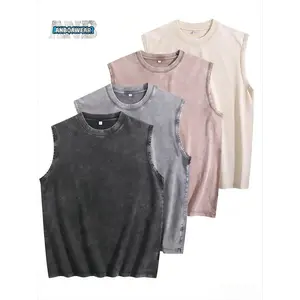 4PCS  210g Cotton Oversized Washed Distressed Tank Top Men's Vintage Streetwear Hip Hop Sleeveless Tee | Perfect For Daily Sports & Casual Wear | Ideal Gift For Friends & Family