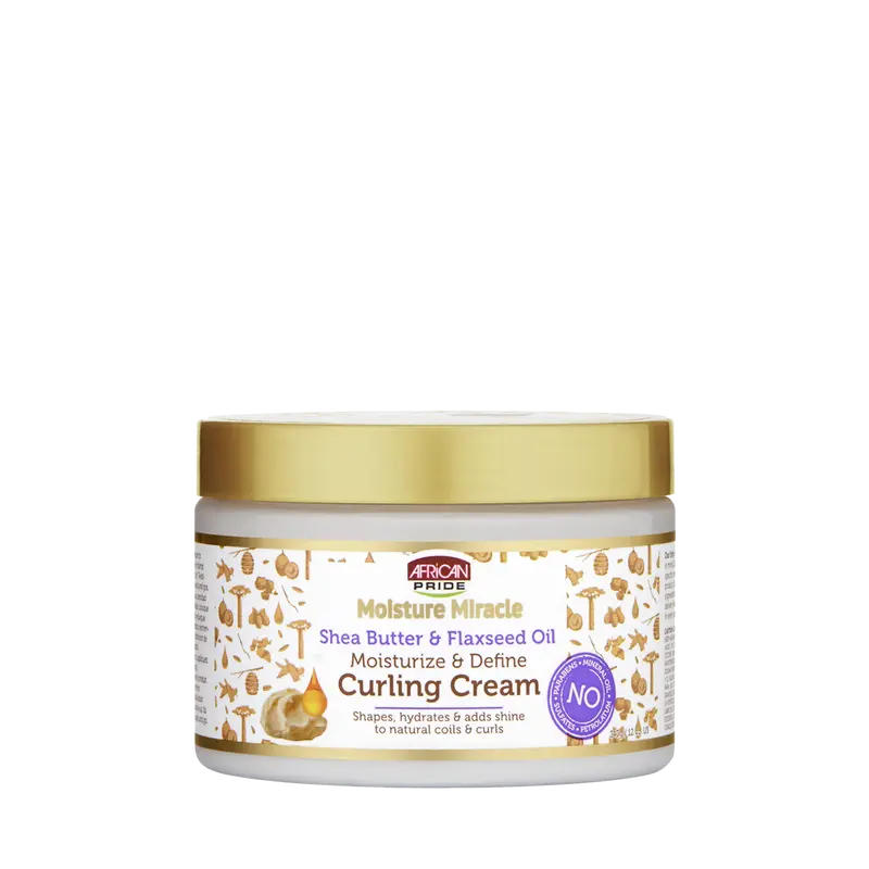 AFRICAN PRIDE MOISTURE MIRACLE SHEA BUTTER & FLAXSEED OIL CURLING CREAM, 12OZ