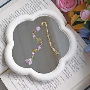 Fairy Garden Lily of the Valley Bell Flower Bookmark 3.5 Inch Metal Alloy Handle 5 Inch Dangling Beads Nickel Free Iron Lightweight 0.3 Oz Fantasy Book Accessory for Book Lovers