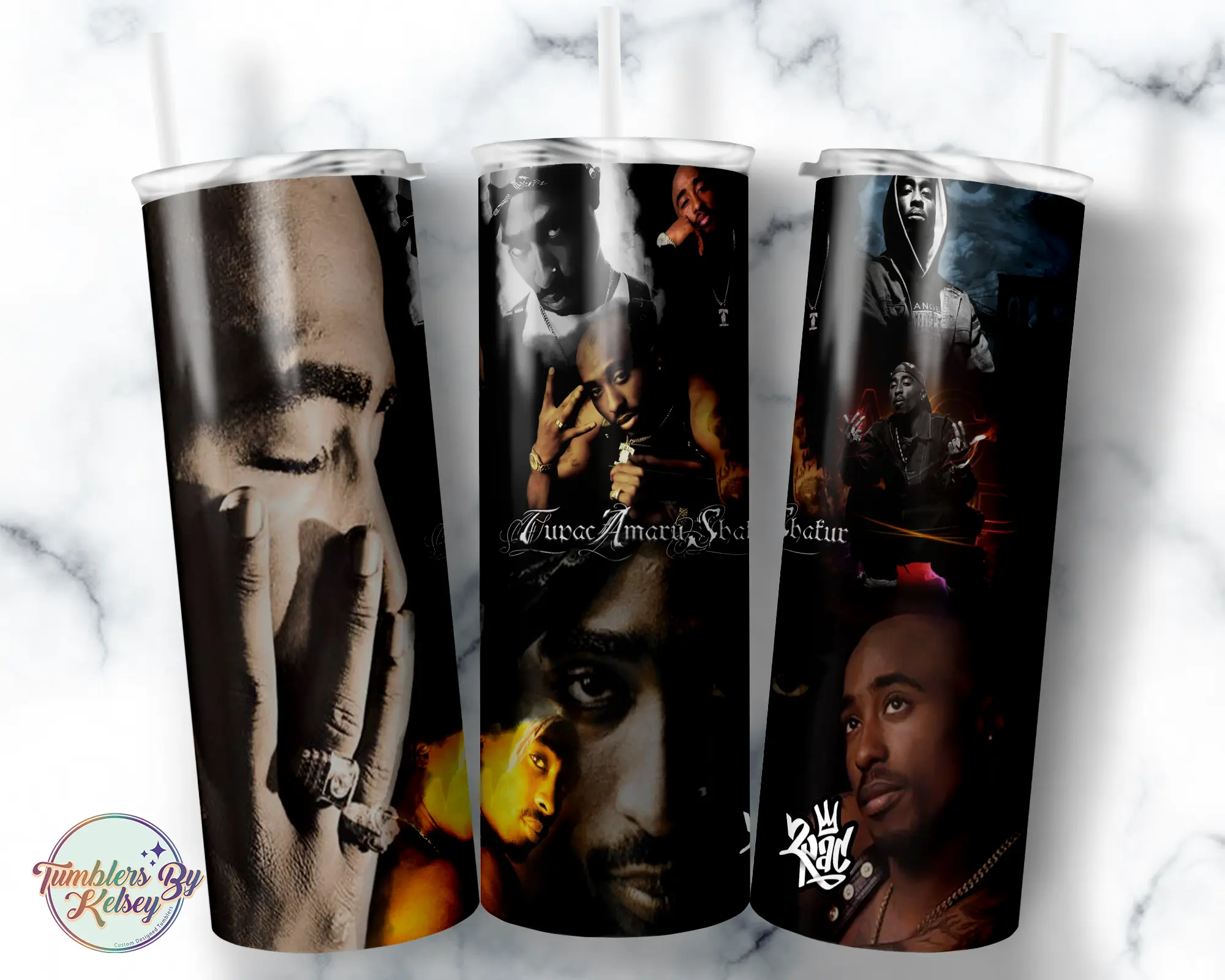 Tupac - Collage Design - 20oz Custom Tumbler Bottle Drinkware Handmade Water Bottles
