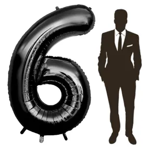 60 Inch Black Number Balloon Large Foil Number Balloons With Base, 0-15 Big Number Balloons for Birthday Party Supplies Decorations