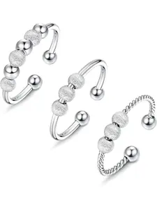 3 Pcs Anti Anxiety Ring Beads Fidget Ring for Women Bead Spinner Ring Stainless Steel Ring Open Adjustable Figit Ring Set Stress Relieving Ring with Beads Christmas Jewelry Gift Women