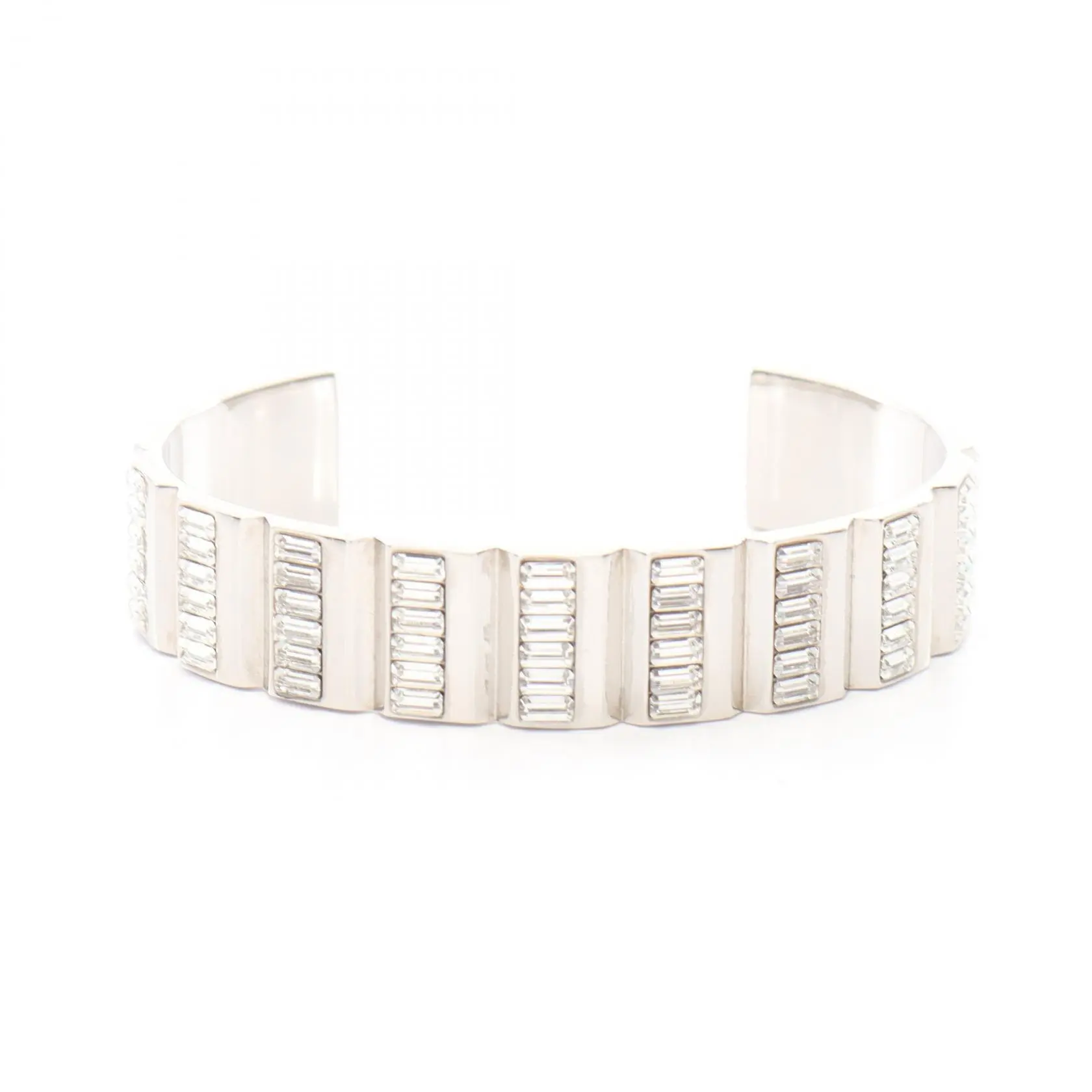 Pre-owned Yves Saint Laurent Stainless Small Leather Goods Saint Laurent Paris Steel Rhinestone Bangle