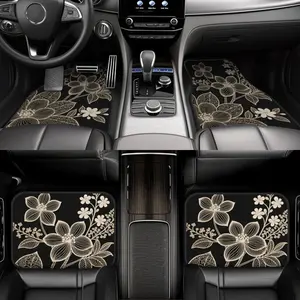 Four-piece set of car floor mats with elegant floral patterns, stylish, non-slip, and durable, enhancing vehicle interior decor, Car Interior Accessory