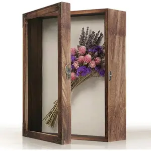 Shadow Box Frame 11x14 with Retro Metal Accents and Lock, Solid   Door Display Case with Linen , 10 Stick Pins, and 2.7-Inch Depth for Photos, Medals, and Memorabilia (Medium)