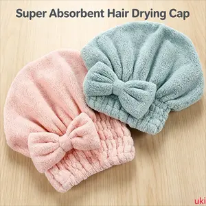 Bow Decor Hair Drying Cap Set, Soft Ultra Absorbent Reusable Hair Towel, Bathroom Shower Essential For Outdoor Camping, Practical Daily Hair Care Accessory