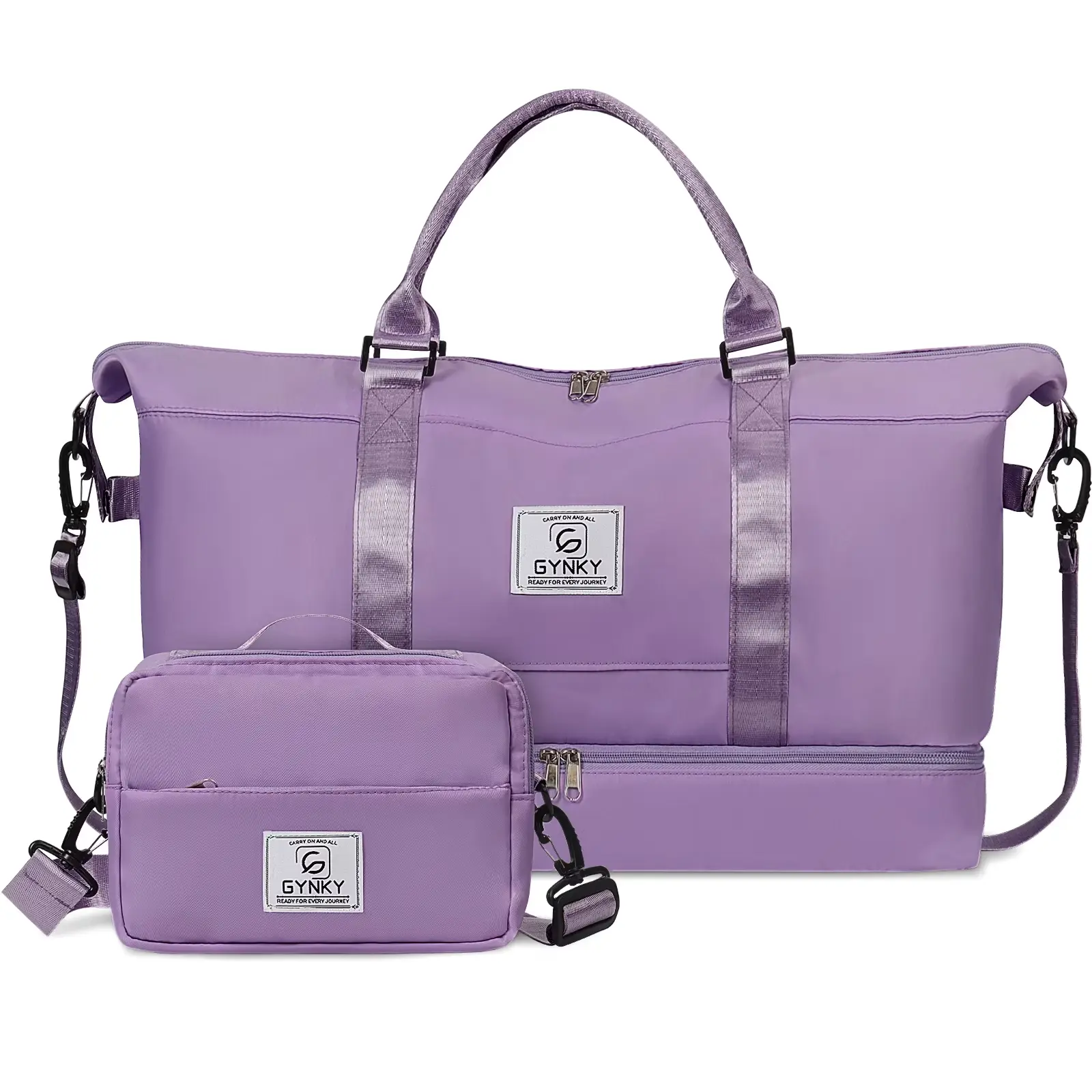 Gynky Travel Duffle Bag Set 2 Pack Weekender Bags for Women with Shoe Compartment Carry On Overnight Gym Duffel Bags with Wet Pocket Hospital Bags for Labor and Delivery, Taro Purple