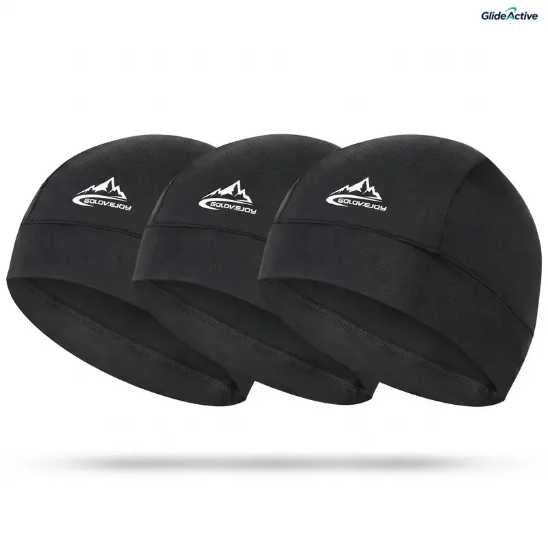 3-Pack Men's Biker Cap, Ice Silk Mesh Helmet Liner with Mountain Graphic, UPF 50+ Cooling Sun Cap, Breathable Lightweight Quick Drying Hat for Running & Cycling, Skull Cap