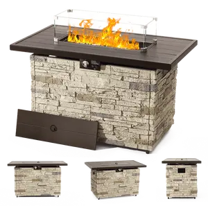 Pizzello Caldo- 43" Propane Fire Pit Table Rectangular Faux Stone Firepit Table