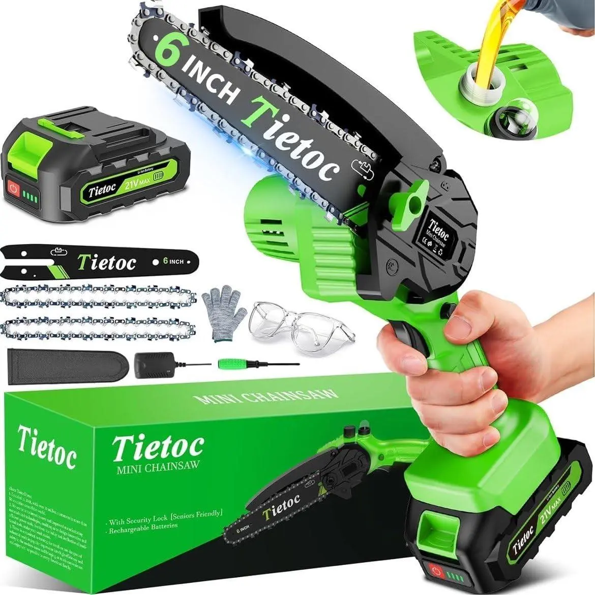 Tietoc Chainsaw 6 Inch Mini Electric Chainsaw Cordless Battery Powered, Hand Held Saw for Wood/Trees Trimming, Tools for Household and Garden, Chain Saw Gift for Men Dad Husband Fathers Gardener 2026 tietoc