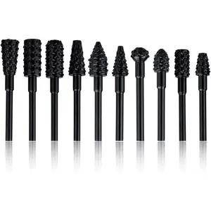 10 Pieces Rotary File Rasp Set, 3mm(1/8") Round Shank Rotary Burrs Carbon Steel Carving File Rasp Twist Drill Bits Electric Ginder Rasp Accessory for Woodworking Drilling Engraving