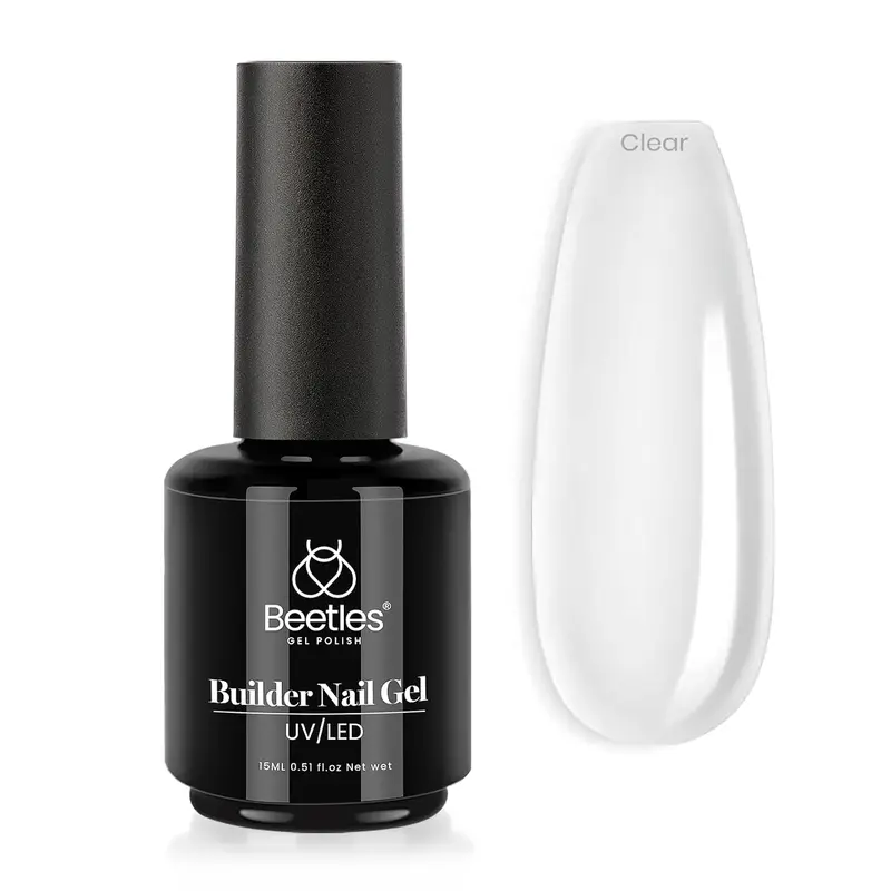 Beetles 7-in-1 Durable Builder Polish Bottle - Alcohol-Infused Nail Care Strengthener, Polygel Extension Hard Gel with Brush, LED/UV Light Compatible, for DIY Nails at Home, Gel X at Home, Holiday Gift