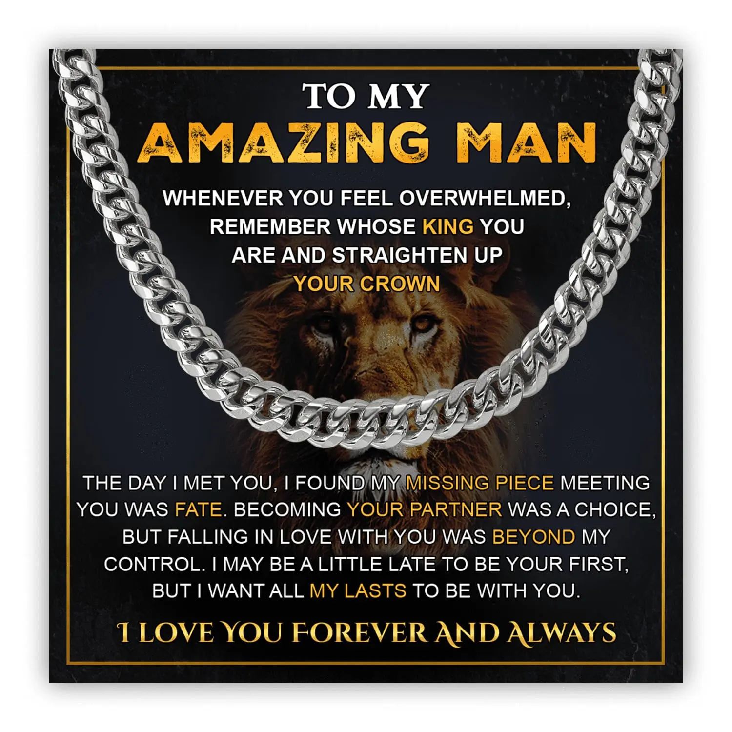 To My Man Cuban Chain Necklace, Husband Necklace from Wife, Necklace for Boyfriend, Mens Cuban Chain Necklace for Fiance, Men Necklaces for Him, Gifts for Men, Birthday Gifts for Boyfriend Husband