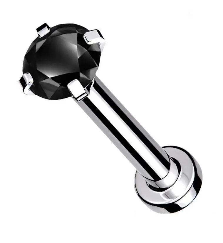 Black CZ Prong Internally Threaded Mini Disc Labret
