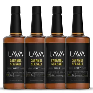 (4-Pack) LAVA Premium Salted Caramel Coffee Syrup 33.8oz (1-Liter), Natural, Gluten Free, Non-GMO, No Artificial Sweeteners, Flavors, or Colors. Beverage Sugar caramel syrup