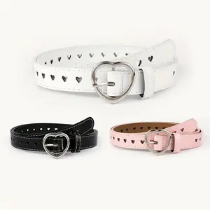 Sweet Heart Buckle Cowboy Belt - Full-Hole, Hollow-Out, Versatile Y2K Waist Belt,  Available, Cute Fashion Accessory coral