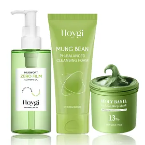 Bean Facial Cleansing 3-Piece Set, Includes Cleaning Oil, Foaming Soap, Clay Mud Mask, Deep Clean, Pore Refining, Moisturizing, All Skin Types
