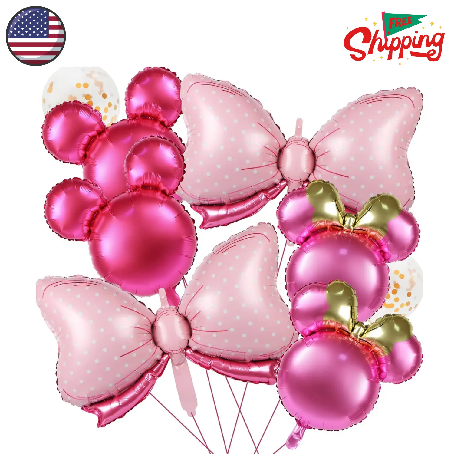 8 Pcs Bear Head Birthday Balloons, 24'' Aluminum Foil Pink Bow Sequins Balloons