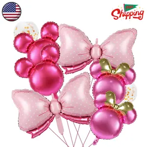 8 Pcs Bear Head Birthday Balloons, 24'' Aluminum Foil Pink Bow Sequins Balloons