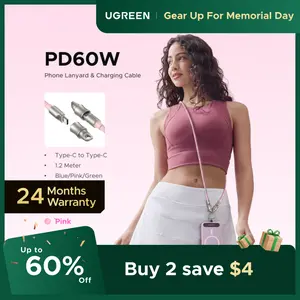 UGREEN Phone Lanyard Crossbody USB C Cable, PD60W USB C to USB C Cables, Anti Theft Phone Strap Universal Cell Phone Neck lanyard for iPhone/Samsung/Android Phones(3.93ft) ,tiktokshopmemorialday,outdoorfun