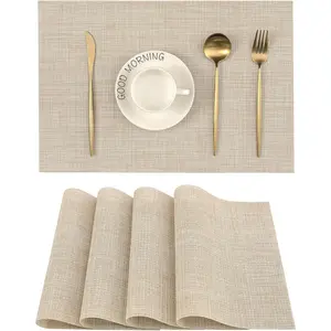 Beige Placemats Set of 4 - Heat Resistant Non-Slip Place mats for Dining Table, Washable Durable PVC Vinyl Woven Table Mats(Beige, 4)