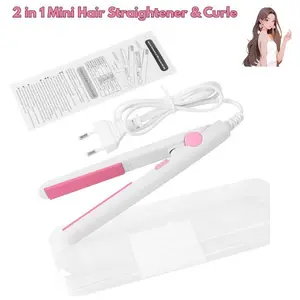 2 in 1 Mini Hair Straightener & Curler, Portable Ceramic Tourmaline Flat Iron for Short Hair & Travel, Lightweight Mini Hair Styling Tool with US Plug White
