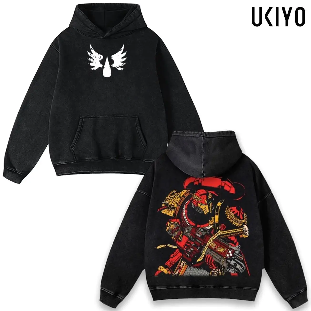 Warhammer 40k Blood Angels Washed 2 sided printed Oversize Unisex Cotton Crewneck tee game merch retro black soft hoodie, sweartshirt top graphic tee Casual E0I