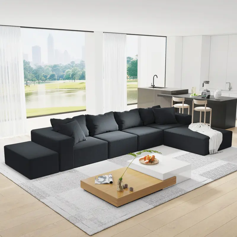 132" Extra-Wide Modular L-Shaped Chenille Upholstered Sofa Set - Modern Sofas Living Room Indoor Furniture, Free Combination Design, Clean Lines, 6 Pillows for Apartment Bedroom