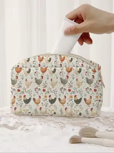 Chicken Pattern Plaid Makeup Bag, Colorful Lightweight Multi-Functional Fashion Casual Cosmetic Pouch, Travel Organizer for All Seasons