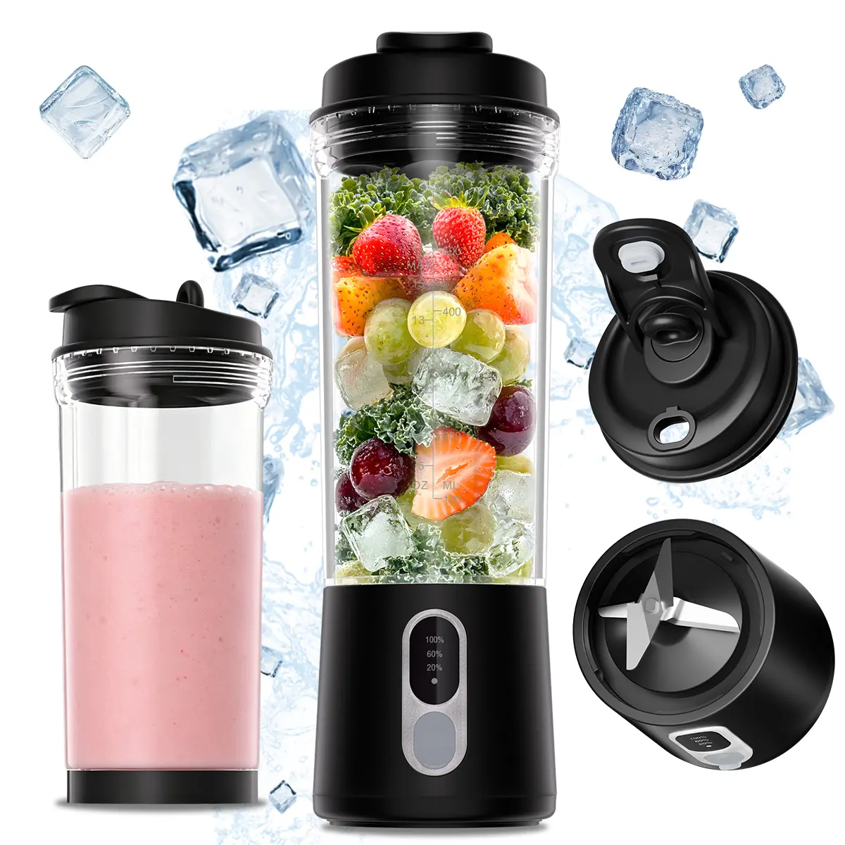 Ultimate Portable Blender!   USB Rechargeable Juicer 300W Powerful Motor BPA-Free Smoothie Maker for Fruits Vegetables Frozen Drinks Baby Food Leak Proof Design for Travel Home Office Outdoor with Ice Crush Function blender