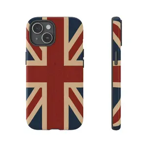 iPhone 13 / 14 / 15 / 16 / 17 Pro Max Shockproof Union Jack Case, Vintage British Flag Linen Texture Pattern Phone Cover, Heavy-Duty Anti-Scratch Drop-Proof Protective Case, Stylish UK Patriotic Hard Shell for Everyday Carry