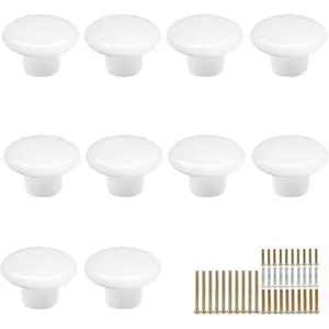 10 Pack White Ceramic Cabinet Knobs Vintage Round Drawer Cupboard Dresser Wardrobe Closet Door Knobs Pull Handles Kitchen Cabinet Knobs with Long Short Screws