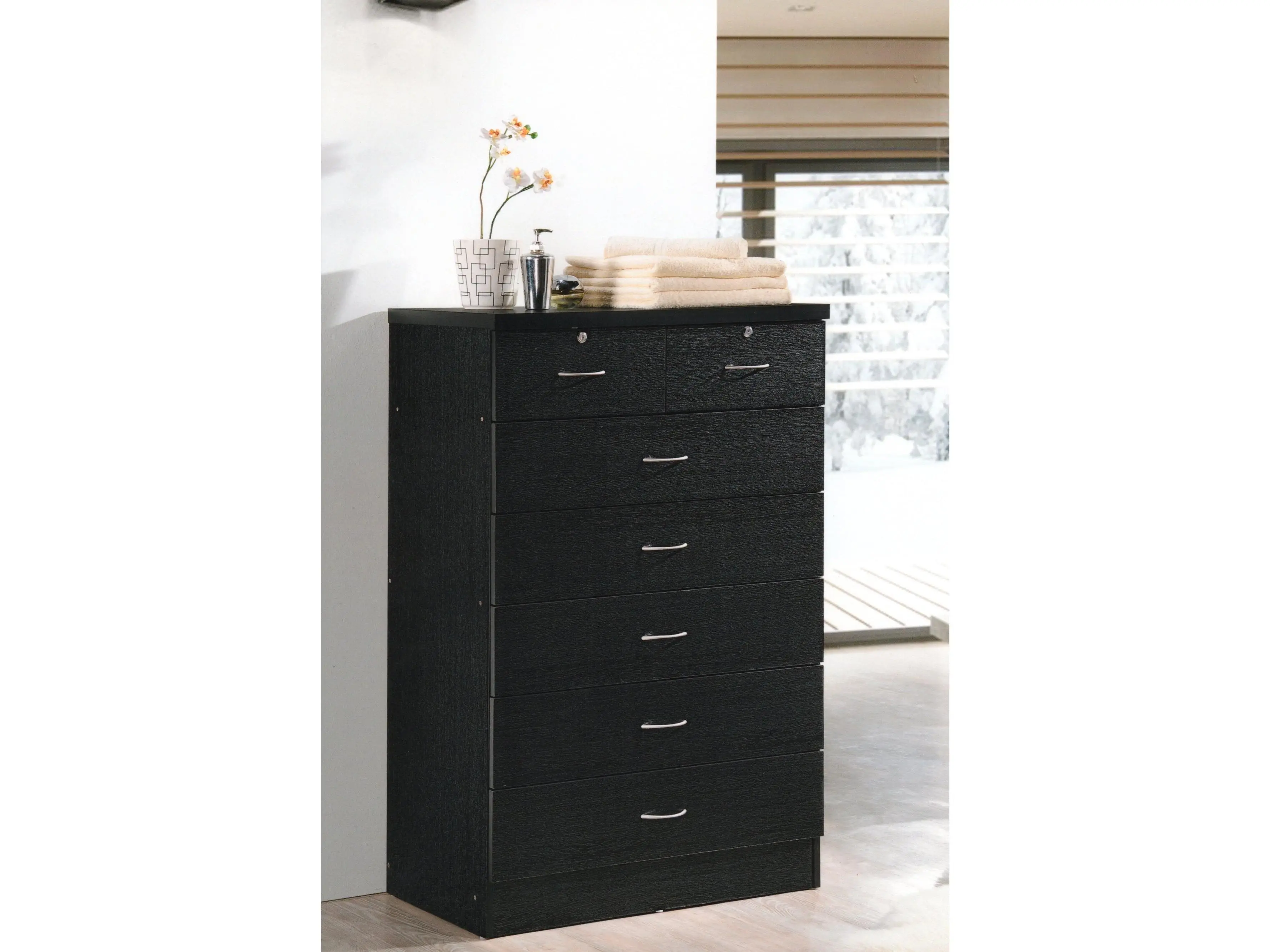 Hodedah Wood 7-Drawer Jumbo Chest - 17.7x32x48.2 in Storage Cabinet, Frame-Fit Indoor Furniture Cupboard, 17.7 X 32 X 48.2 In