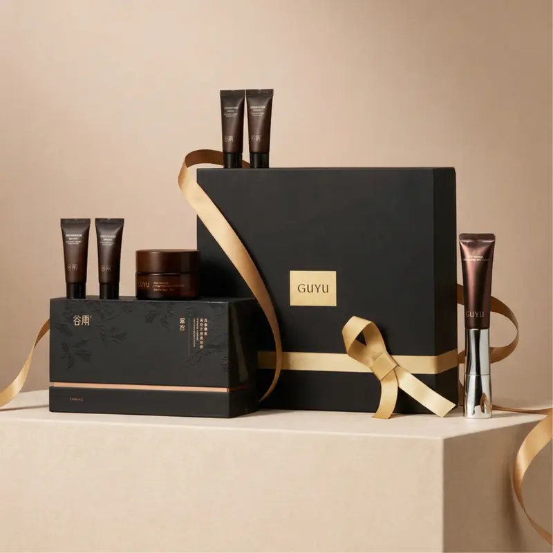 GUYU Ginseng Anti-Aging Skin Care Kit Gift Box for Adults - 30+28g Moisturizer, 1.5mlx30 Essence Tubes, 15g EMS Eye Cream, Wrinkle Reduction, Tightening, Collagen Boosting, Radiance, Peptide, Compound K Ginseng Extract, Brightening, Soft Skin #Sohochic