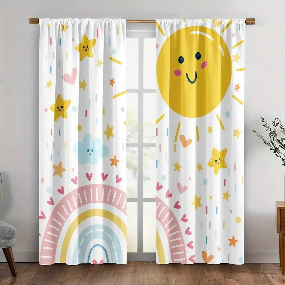 Cute Kids' Bedroom Drapes, Rod Pocket Design, Perfect for Playroom & Nursery Decor, Contemporary Style, Universal Setting, Window Curtain, Home Decoration Curtain, Home Decorative Curtain