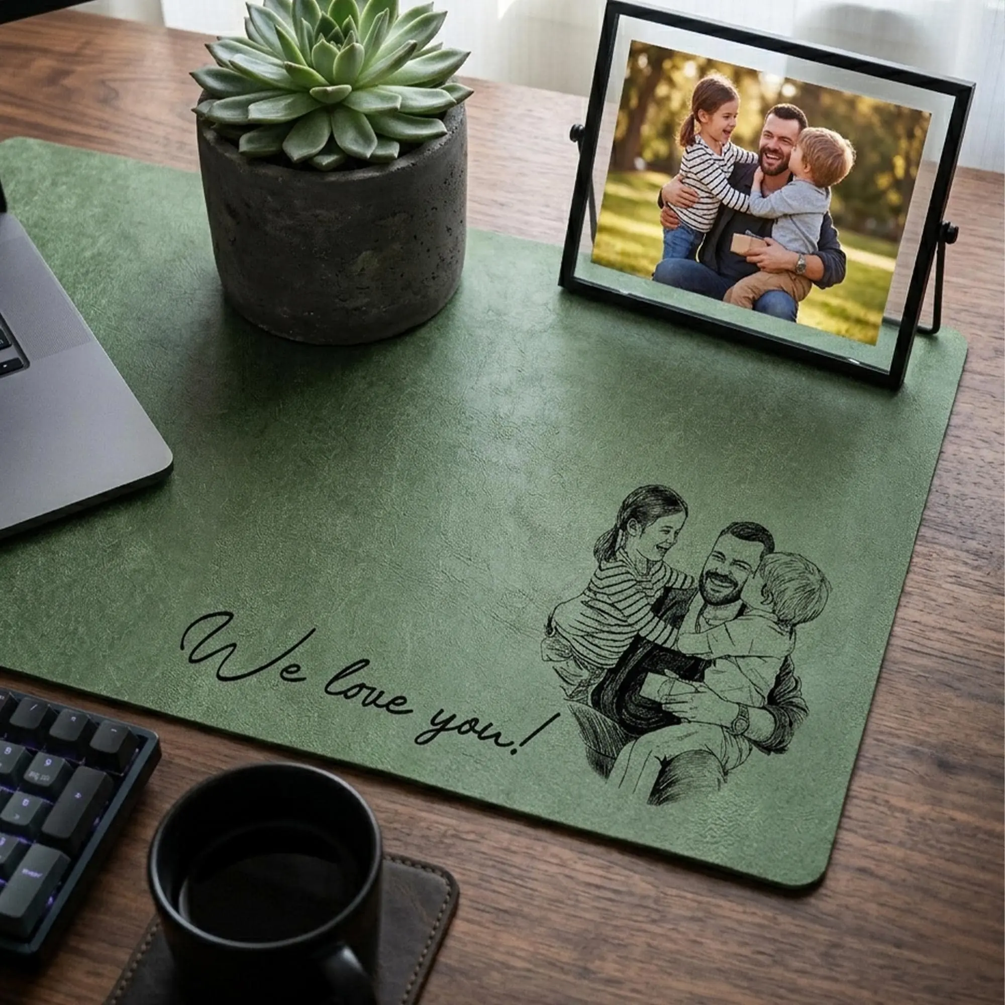 Personalized Sketch Art From Dad Photo Desk Mat, Father's Day Gift For Husband, Daddy Custom Photo Line Art Mouse Pad, Dad Birthday Gift, Father's Day Gifts